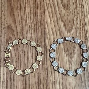 SARAH COVENTRY VINTAGE SILVER-TONE AND GOLE-TONE TEXTURED DISC 7" BRACELET